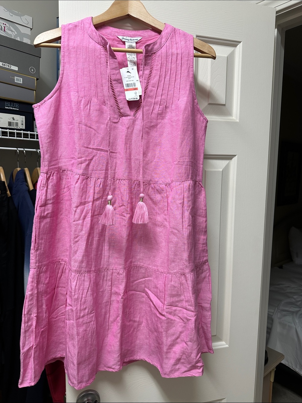 Tommy Bahama Pink Sleeveless Tiered Tassel Dress